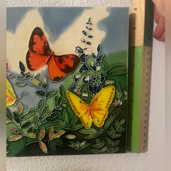Fused Glass Butterfly Ceramic Tile Art| Cottage Garden Decor - Picture 3 of 6